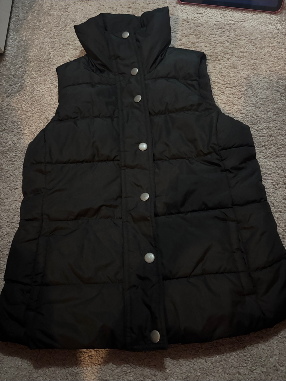 Black Quilted Puffer Vest with Snap Front